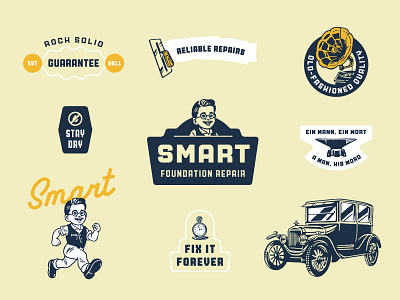 Smart Graphics Kit 1920s badge blue collar brand graphics branding graphics kit hand drawn illustration logo design mascot model t retro vintage