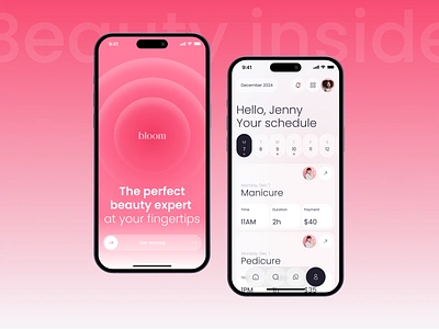 bloom - app concept app appointment beauty beauty app beauty service booking booking app bright colors calendar colourful design ios iphone logo mobile mobile app pink schedule schedule app ui