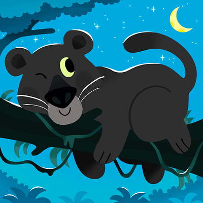 In the gentle quiet of the nighttime animal animals cute illustration illustrator kidlit kids moon panther toddler