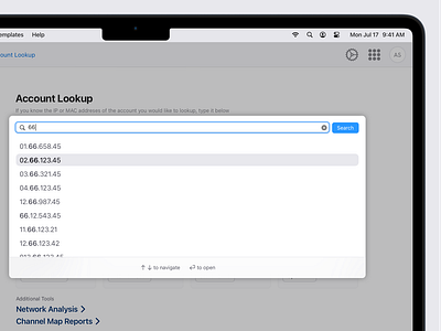 Account Lookup dashboard lookup modal product design search ui ux web design