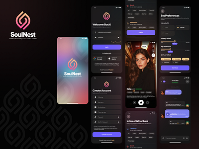 SoulNest App UI Concept app branding dating app figma mobile app mockup reels ui ux