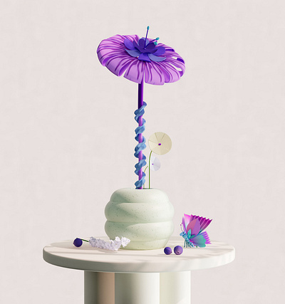 Papercraft flower still (purple) 3d illustration c4d design flowers home modelling purple