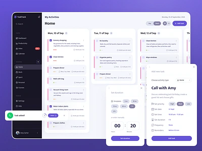 Task tracking platform activity page activities cards casestudy clean design desktop gotoinc management modern project schedule selfmanagement simple task tasktracking time timetracking tracking ui ux