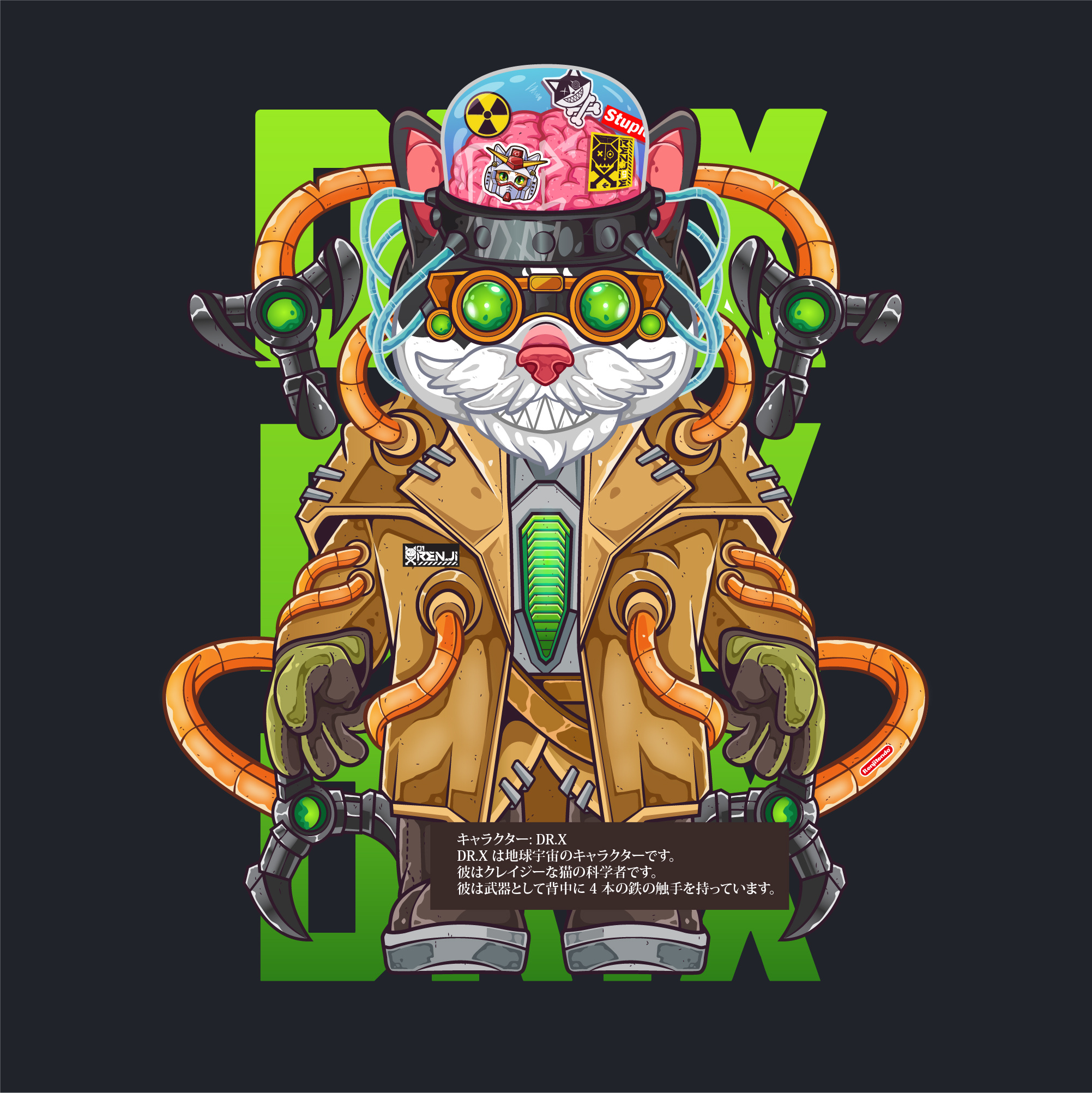 CHARACTER: DR.X cat cyborg graphic design illustration machine mecha robot vector