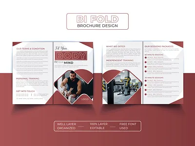 Modern fitness 4 pages brochure design editable template 4page a4 brochure bifold bifold brochure brochure brochure design brochure template business creative fitness fitness brochure gym gym brochure gymnasium marketing print print design template trainers workout