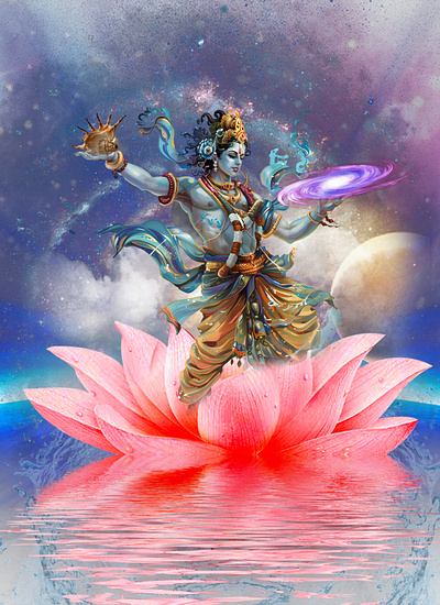 LORD VISHNU THE SAVIOR animation artwork branding cosmic digitalart digitalpainting divinepose graphic design hinduism illustration lordvishnu spiritualart vector