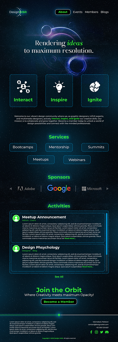 Design Orbit, Community Website UI Design branding community website design community figma hero section landing page non profit ui ui designer web design webpage design website design