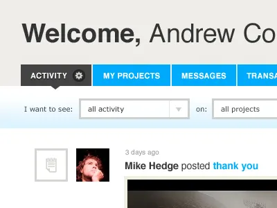 Welcome blue kickstarter ui web