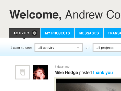 Welcome blue kickstarter ui web