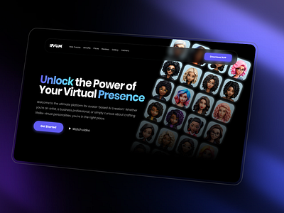 AI Avatar App Landing Page Concept ai ai avatar ai bot ai website animation dark design design studio image generation ui ux velourlabs