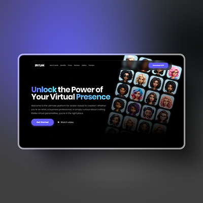 AI Avatar App Landing Page Concept ai ai avatar ai bot ai website animation dark design design studio image generation ui ux velourlabs
