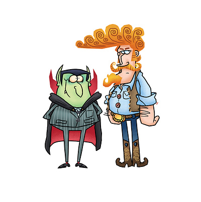 Brothers cartoon illustration cowboy family humor illustration vampire