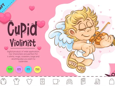 Cartoon Cupid Violinist. amur angel angelic art cartoon character comic cupid design heart illustration mascot romantic sticker t shirt valentine valentines day vector violinist