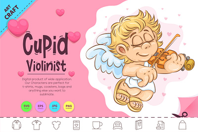 Cartoon Cupid Violinist. amur angel angelic art cartoon character comic cupid design heart illustration mascot romantic sticker t shirt valentine valentines day vector violinist