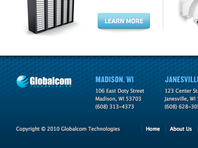 Globalcom Footer button craftcms footer hexagon tech texture