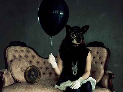 Waiting advanced digital imaging balloon black brown dog frame gloves gray grey photoshop pink skirt sofa squiggy surreal victorian