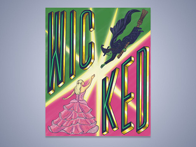 "Wicked" Poster characters color digital graphic design illustration lettering movie musical poster procreate wicked