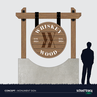 Sign Concept - Whiskey Wood 3d branding design graphic design logo monument sign render sign design signage signs vector wood wood material