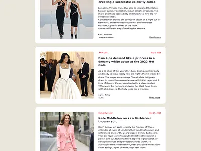 Cards of Fashion News design typography ui ux