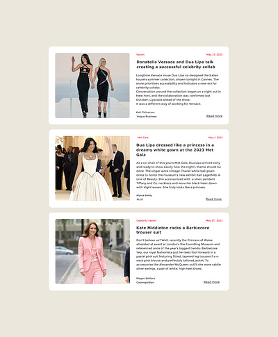 Cards of Fashion News design typography ui ux