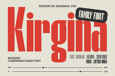 Kirgina - Condensed Font Family branding condensed display font foreign font game header headline high fashion logotype presentation sans serif strong thin urban