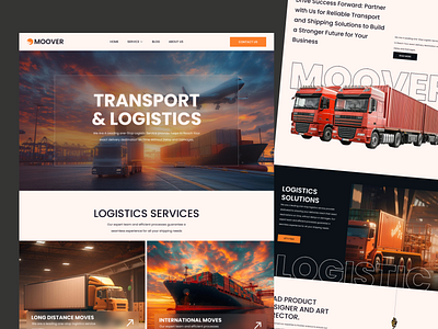 MOOVER - Logistics Website UI and Landing Page Design b2b branding cargo container courier delivery delivery service interface logistics logistics landing page logistics website shipment shipping techwitpro transport transporting uiux web web design website design