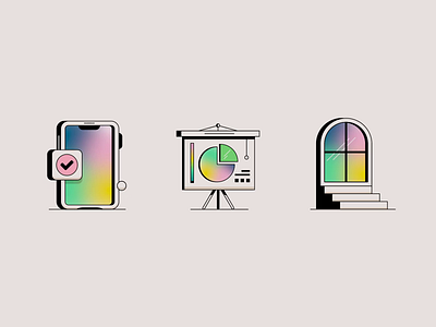 GradientWave - Animated Icons (illustration by Josh Warren) after effects animation branding chart door gradient icon illus illustration motion phone retro stair vintage