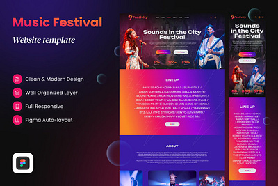 Music Festival Website Template concert design kit event festival website figma landing page landing page template music festival website music website saas landing sketch startup landing page theme ui kit web design mockup website design website template