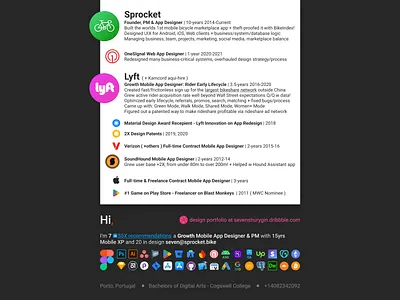 7 Resume PDF 2024 android artist bicycle bike career cv design designer ios lyft mobile onesignal resume rideshare software soundhound sprocket ui ux verizon