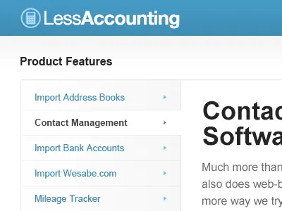 LessAccounting.com Redesign design menu website