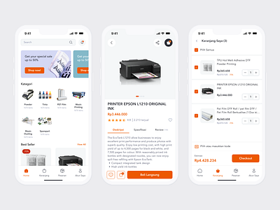 Mobile E-Commerce App UI - Printing Supplies app checkout clean detail e commerce minimal mobile mobile app mobile e commerce modern online shopping orange printing supplies retail shop shop app shopping shopping app shopping cart simple