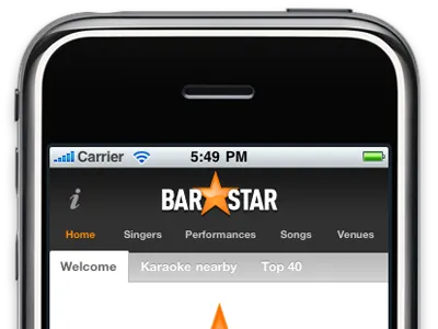 BarStar, header barstar black game grey iphone karaoke mobile orange white
