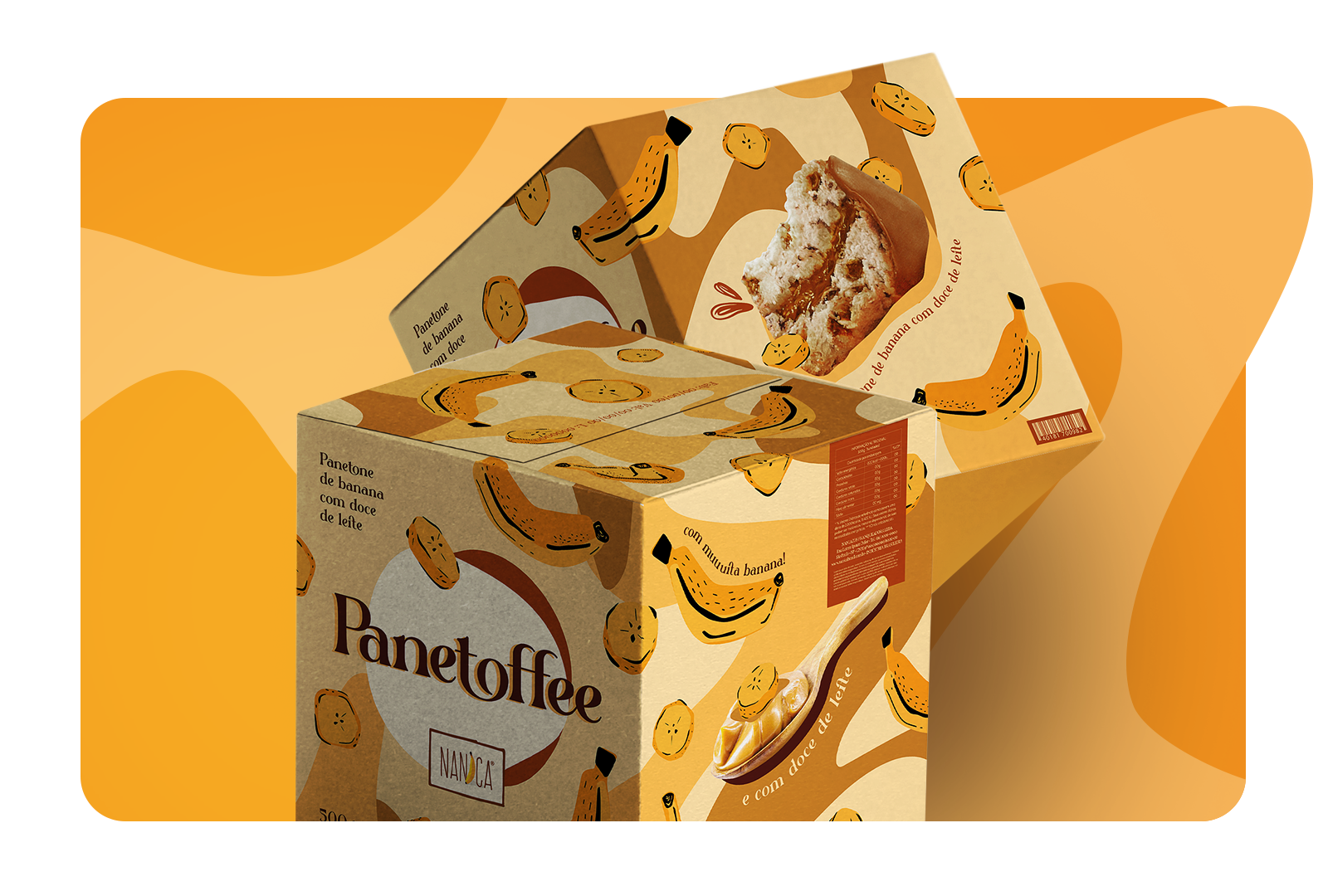 Panetoffe Nanica banana box branding graphic design illustration nanica packing panetone