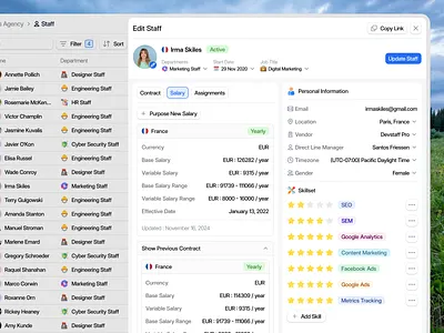HR Dashboard - Detail Staff cansaas clean dashboard dashboard design design detail hr dashboard human resource interface list management modal popup product design saas saas design staff ui ux
