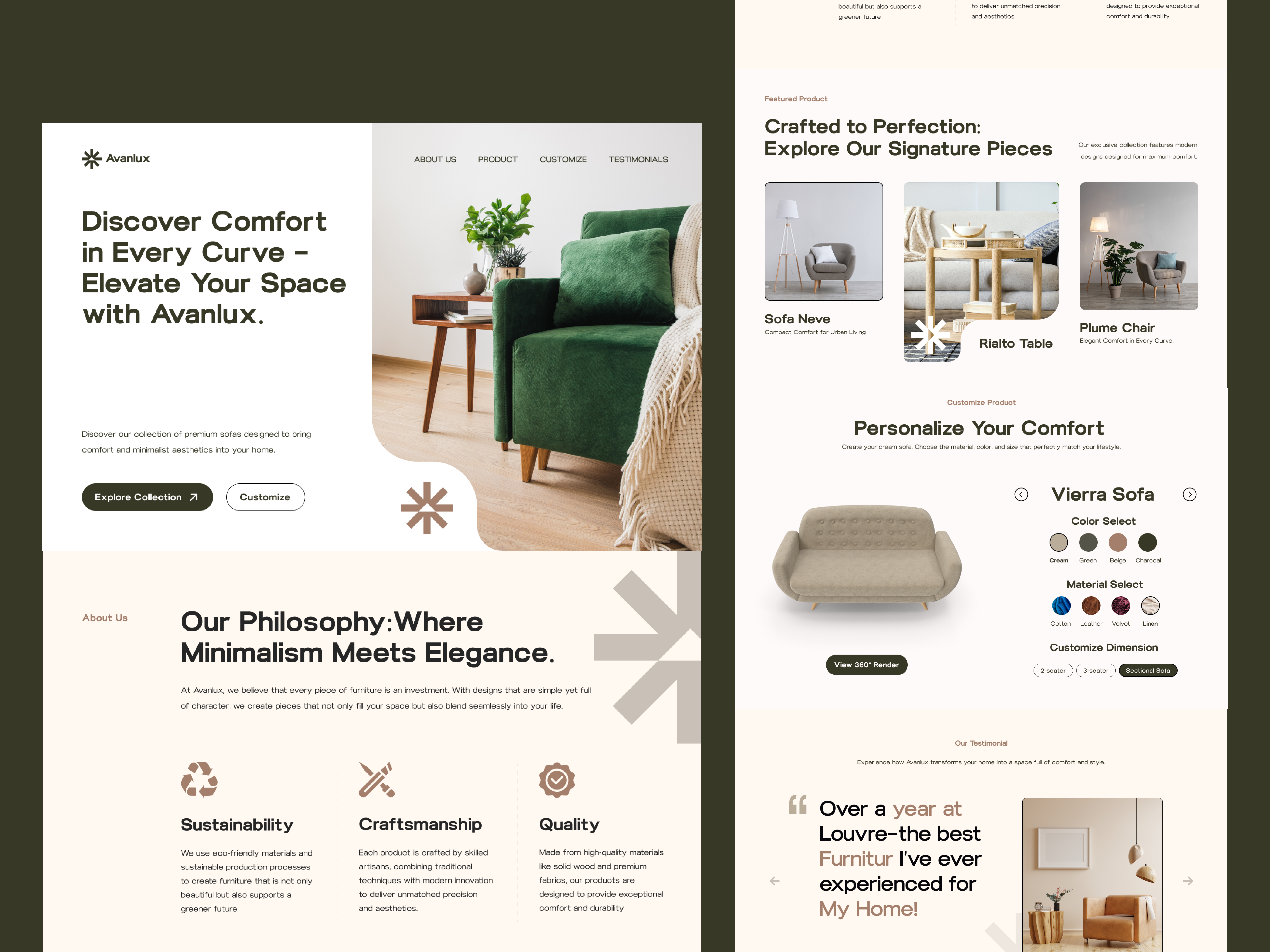Avanlux – Bespoke Furniture Website Design aesthetic branding catalog custom fluxa furniture home house interior sofa ui ux website