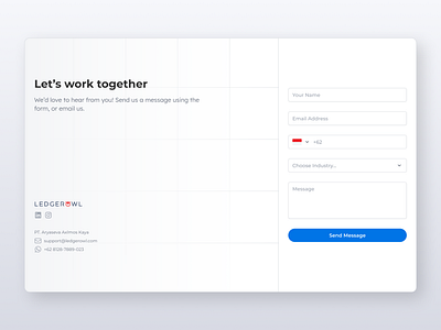 Ledgerowl | Footer & Contact Us Form accounting b2b bookkeeping contact us cta finance footer form landing page marketing reconciliation saas service social media tax ui ui design ux ux design website