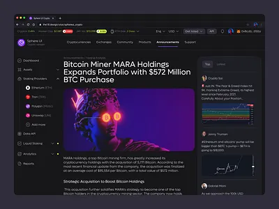 Sphere UI: Crypto (UI KIT) article bitcoin clean ui components crypto crypto dark crypto news crypto uikit dark dashboard dark mode dark ui defi minimalism news sphereui the18 the18design ui ui minimalism uidesign