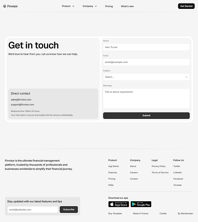 Contact Page Exploration ai contact framer framer website landing page saas ui web web design web development website