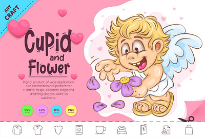 Cartoon Cupid and Flower. amur angel angelic art cartoon character comic cupid design flower heart illustration love mascot romantic sticker t shirt valentine valentines day vector