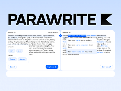 PARAWRITE tool design app atomic design clean clean ui design design case design system figma paraphrase ui ux web