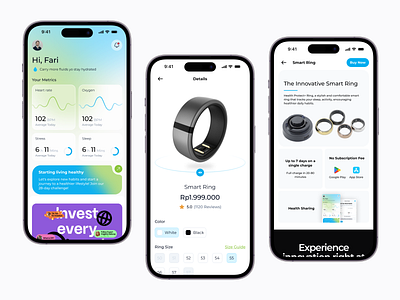 Health Tracker App & Smart Ring clean dashboard device fitness fitness tracker health health tracking lifestyle metrics minimal mobile modern productivity ring smart device smart ring tracker tracking wearable wellness