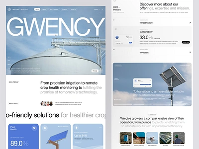 Gwency - Solar Energy Landing Page big type big typeface clean editorial energy graphic design homepage industry layout minimalist panel popular simple solar solar website ui web website design