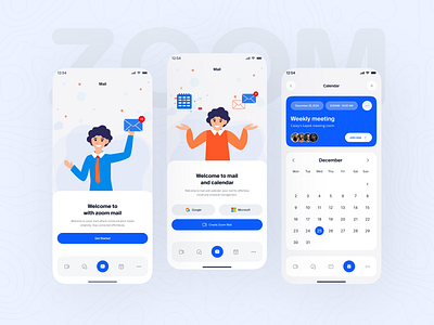 ZOOM Mobile App-Onboading & Meeting calender page ios app join meeting live meeting mail page mobile app mobile app design mobile ui onboading online meeting schedule meeting uiux video call app welcome zoom mobile app zoom redesign