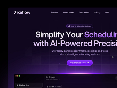 Starvy - AI Marketing Website Hero Section agenda ai appointment artificial intelligence assistant business calendar dark gradient hero section landingpage management meeting plan purple saas schedule ui ux website