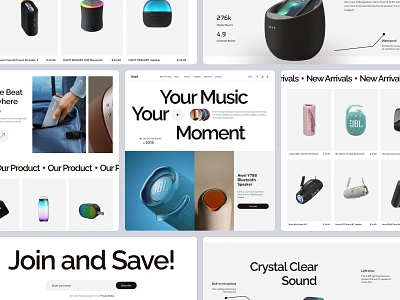 Music E-commerce Website bluetooth speaker cart e commerce e commerce ui e commerce website ecommerce web ecommercedesign electronic interface landing page minimal music e commerce website musiclovers product design scrolling speaker sujon web design webdesign website