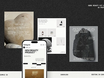 OURA BEAUTY KIT | 01 aesthetic beauty blog bold canva coach cosmetic cosmetology grey instagram marketing minimalist nostalgia post shop social media store template trendy vintage