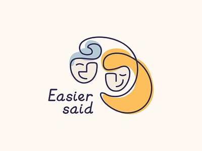 Easier said color design dribbble face face logo icon illustration line logo logo line logotype men people said school speech woman