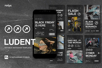 Ludent Instagram Templates black friday brand branding catalog cyber monday fashion flash sale hype instagram post instagram stories instagram template ludent instagram templates paper portfolio social media stories stories template streetwear texture urban