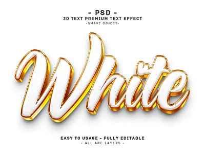 White with Gold Editable PSD Text Effect Style 3d 3d text action editable text gold headline text new text effect photoshop psd text effect style text effect style white white gold 3d text effect white text effect psd withe 3d text