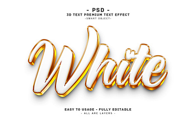 White with Gold Editable PSD Text Effect Style 3d 3d text action editable text gold headline text new text effect photoshop psd text effect style text effect style white white gold 3d text effect white text effect psd withe 3d text